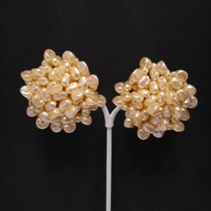 Vintage Freshwater Pearl Cluster Clip Earrings, Mid-century 1950s, 1 3/4 Inches